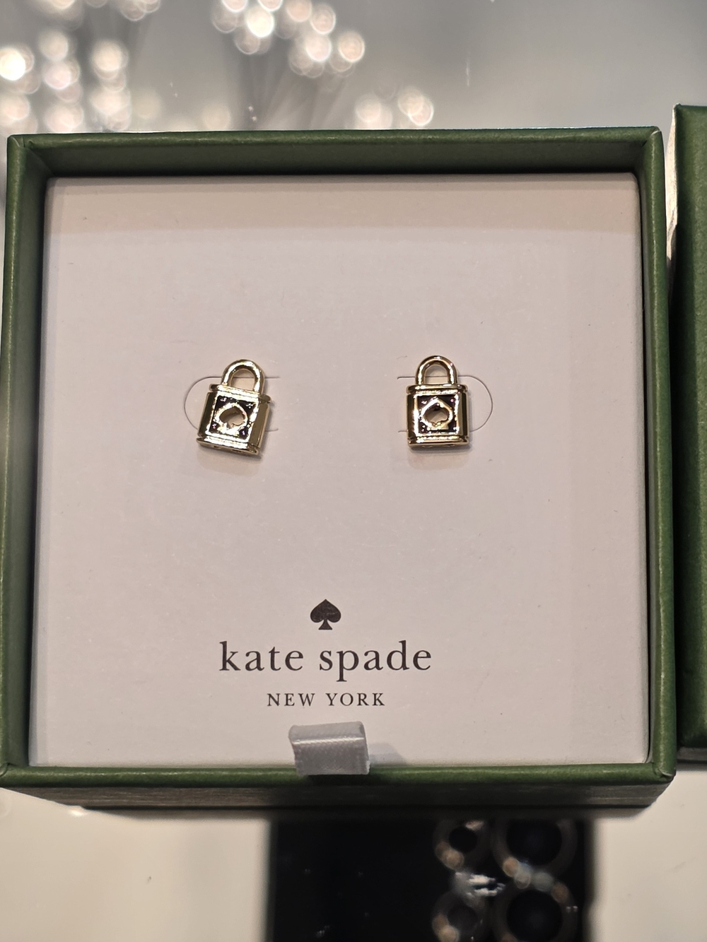 NWT Kate Spade New York Lock Stud Earrings Gold Tone Mini Padlock Studs